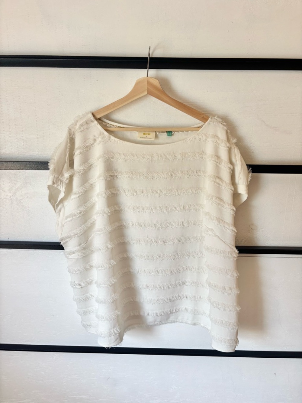 Maeve Anthropologie Barton Ivory Fringe Stripe Top 22W